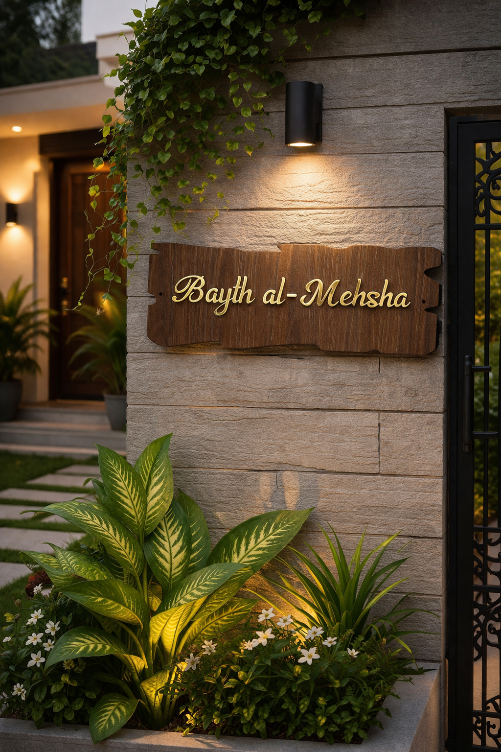 Premium Outdoor Hanging Name Board with Gold Lettering