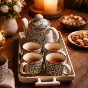 Modern Floral Tea Set with Teapot & Cups (Luxury Tableware)