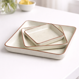 Elegant Off-White Snack & Serving Plates with Ribbed Texture