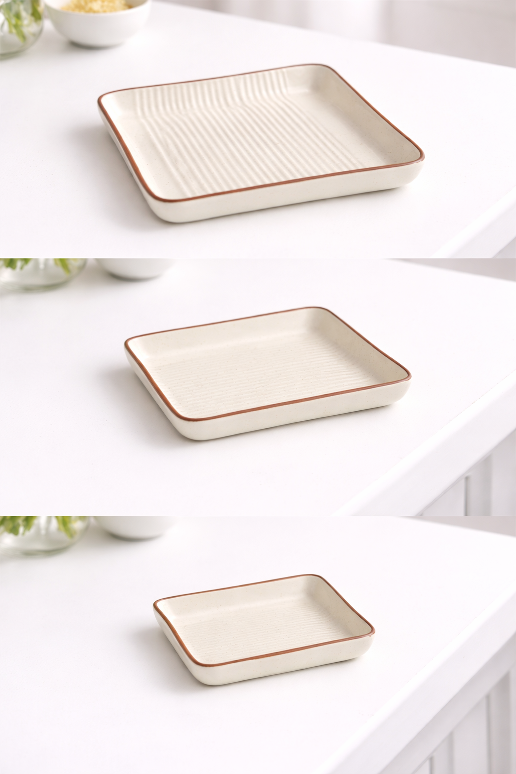 Elegant Off-White Snack & Serving Plates with Ribbed Texture - Image 2