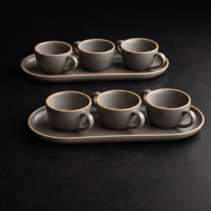 Premium Matte Ceramic Tea Cup Set with Serving Tray