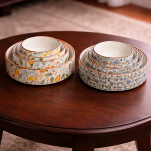 Premium Printed Ceramic Bowl Set – Multi-Size Serving Bowls with Floral Design