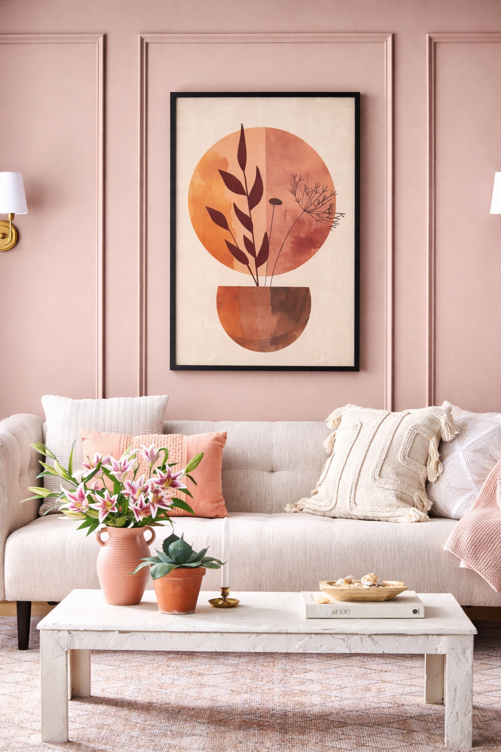 Minimalist Botanical Wall Frame – Warm Earth Tone Edition